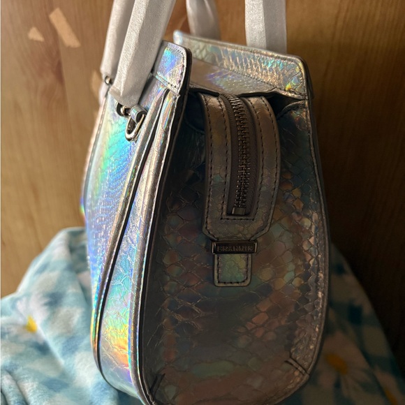 Brahmin silver leaf small Arden Iridescent Silver Satchel Handbag - Picture 3 of 6